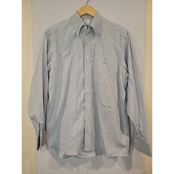 Lacoste Shirt Mens Size 44 Blue Plaid Button Down Long Sleeve Embroidered Logo - Picture 3 of 7